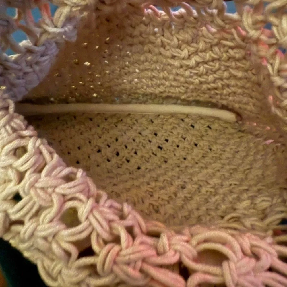 A New Day Macrame Purse Cream-colored‎ with wooden handles